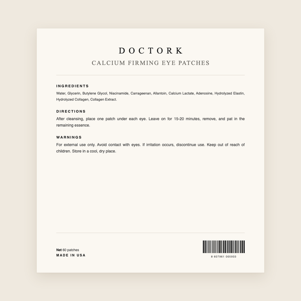 Calcium Firming Eye Patches (60) ingredients