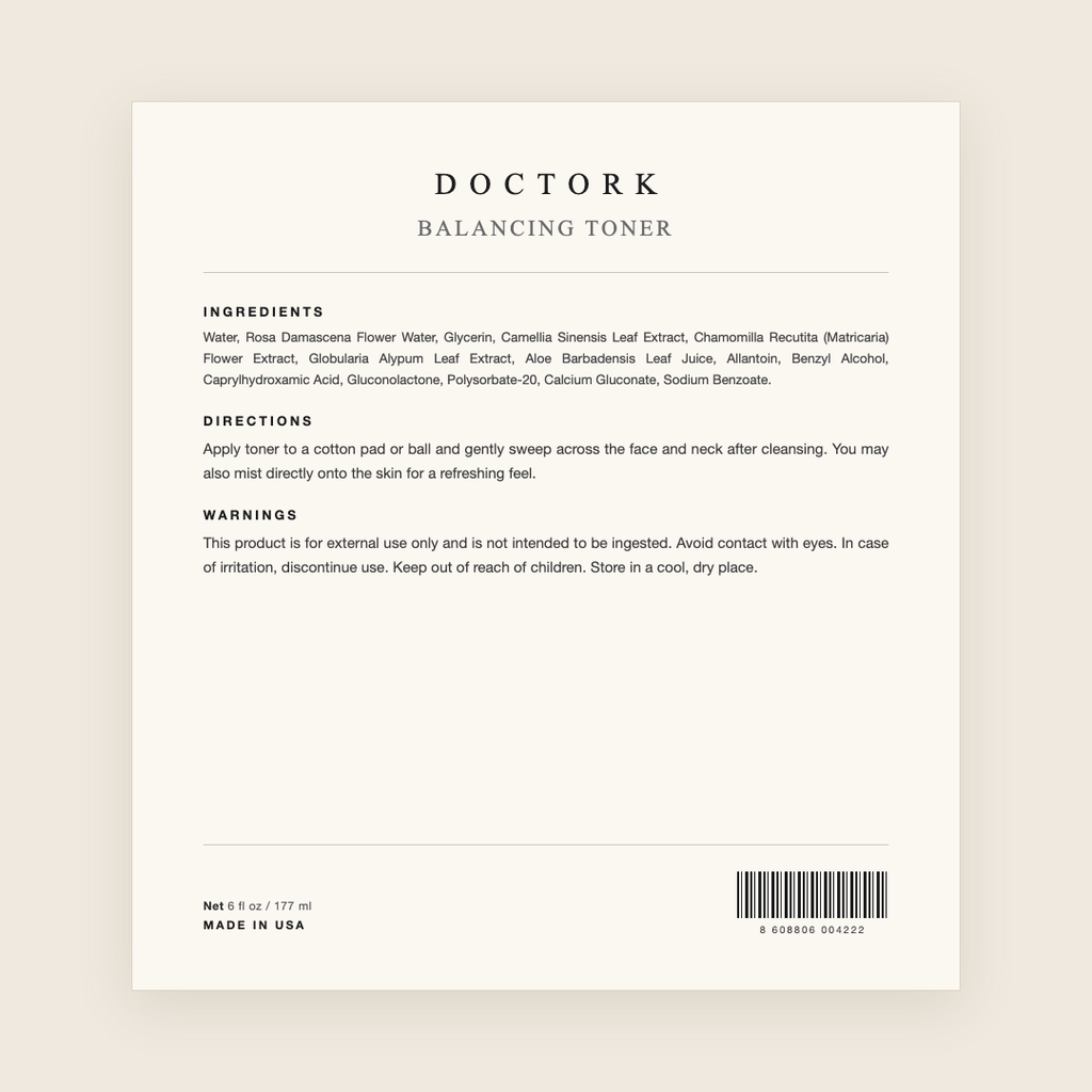 Doctork Balancing Toner ingredients