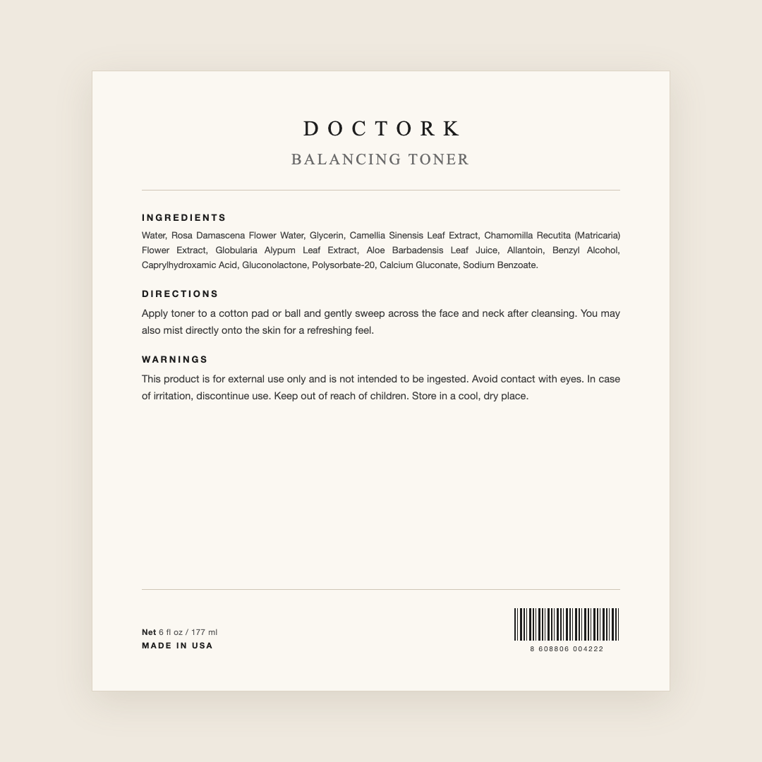 Doctork Balancing Toner ingredients