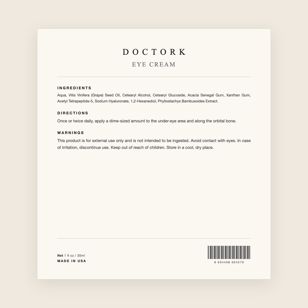 Doctork Eye Cream ingredients