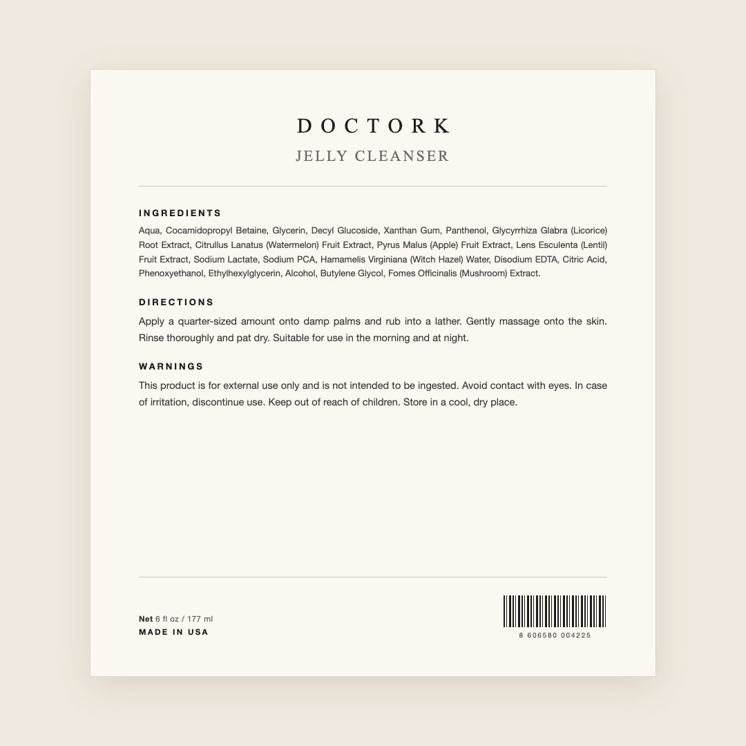 Doctork Jelly Cleanser ingredients