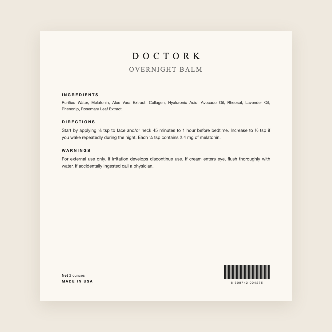 Doctork Overnight Balm ingredients