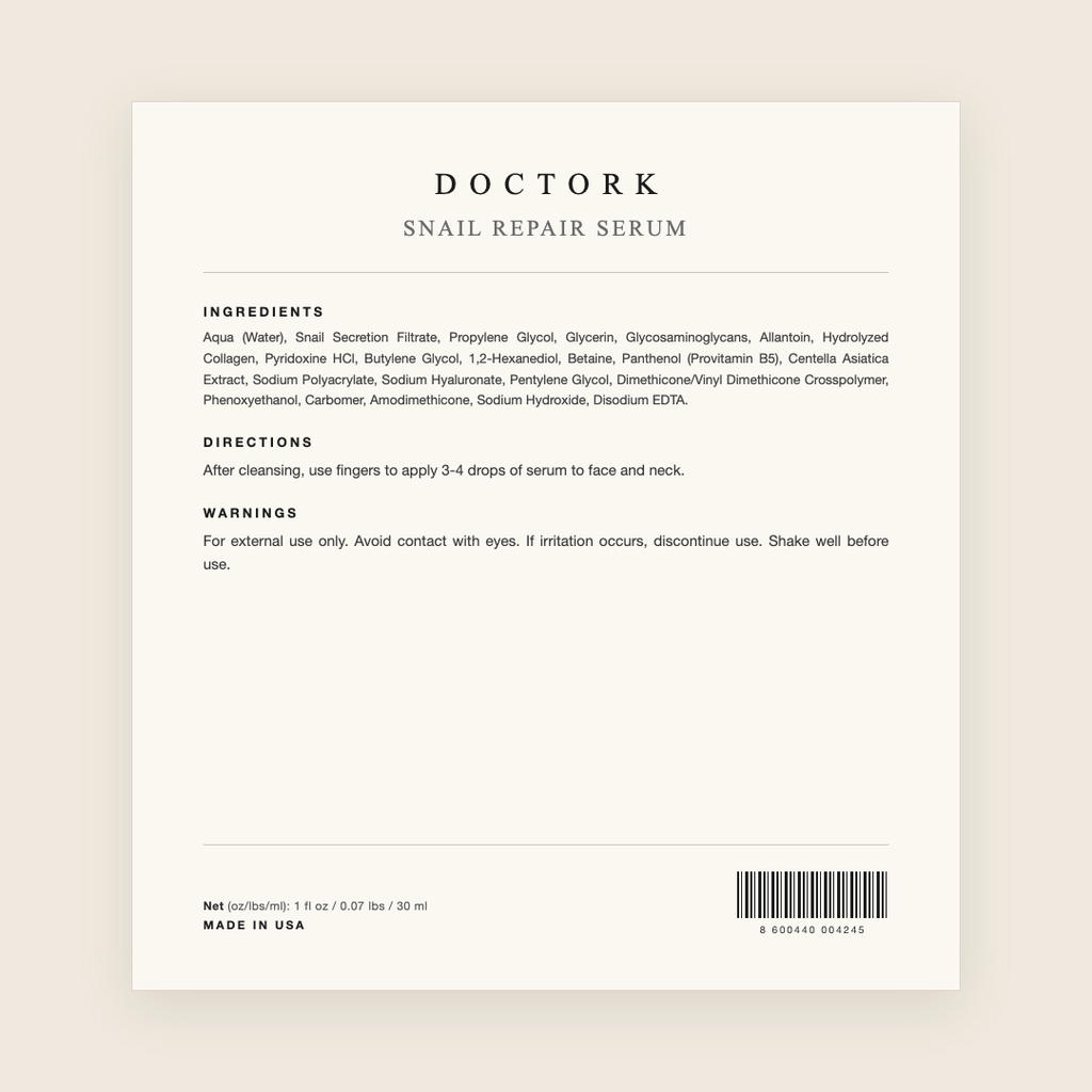 Doctork Snail Repair Serum ingredients