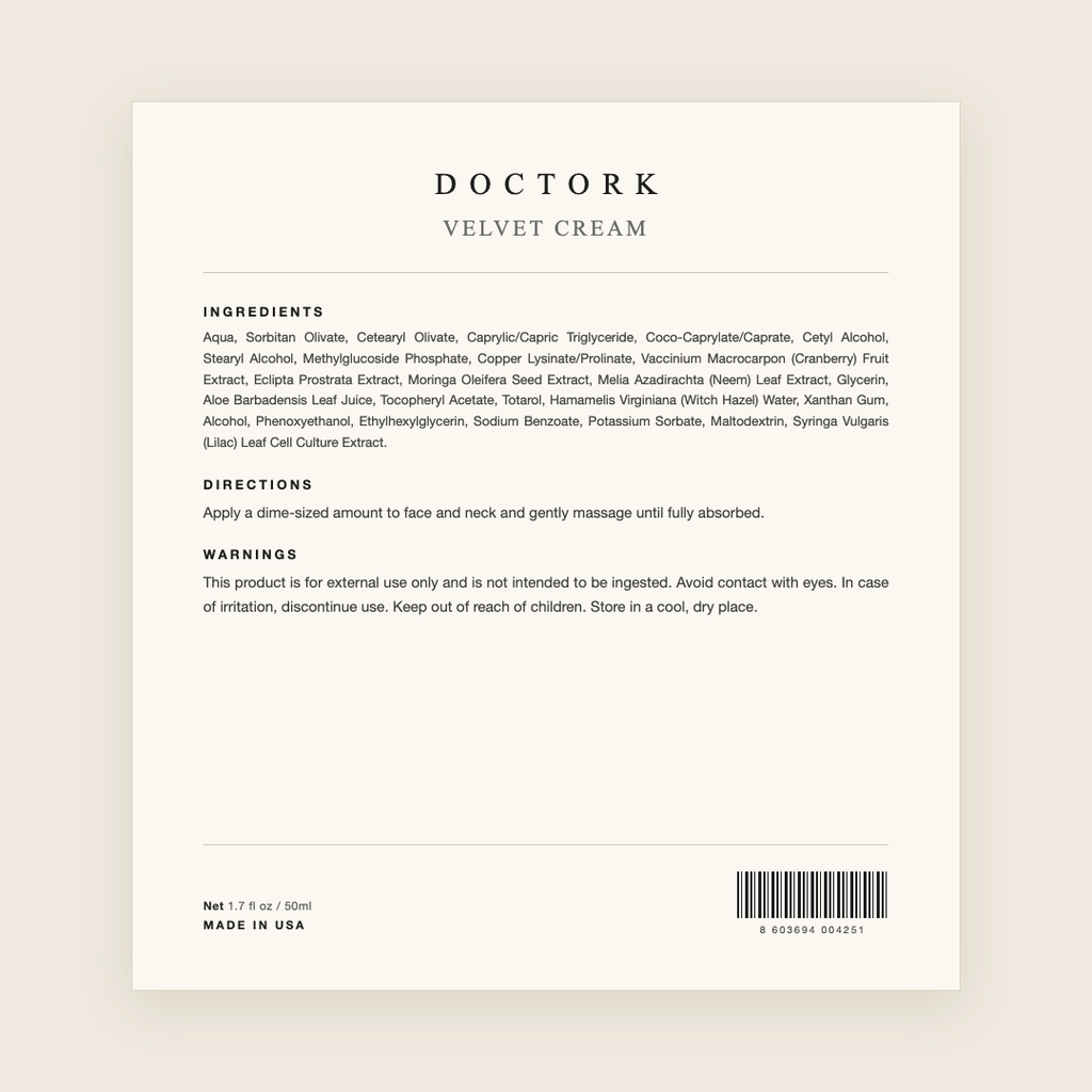 Doctork Velvet Cream ingredients